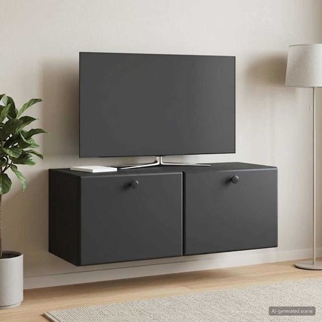 Meuble TV mural moderne en bois d’ingénierie noir 78,5 x 31 x 30 cm - PANGIVO (1/5)
