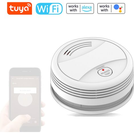 Eigenständiger Tuya Wifi-Rauchmelder mit fotoelektrischem Sensor, akustischem und optischem Alarm, Brandschutz und mobiler App für Fernwarnungen.