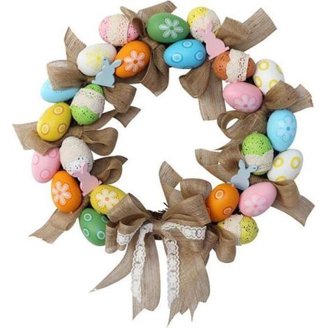 1 Couronne de Pâques,œufs artificiels,ruban en lin,nœud décoratif,décoration pour porte d'entrée (1/5)