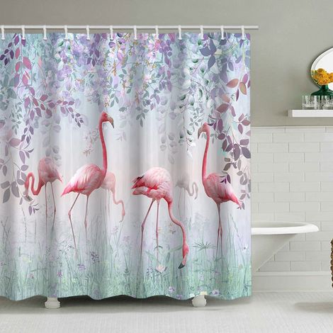 Filiyano-Rideau de douche à motif flamant rose, en polyester imperméable, avec 12 crochets, idéal pour la salle de bain, 200 x 230 cm.