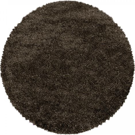 Tapis longs poils shaggy Ø160cm marron tissé rond motif uni UNI B (1/5)