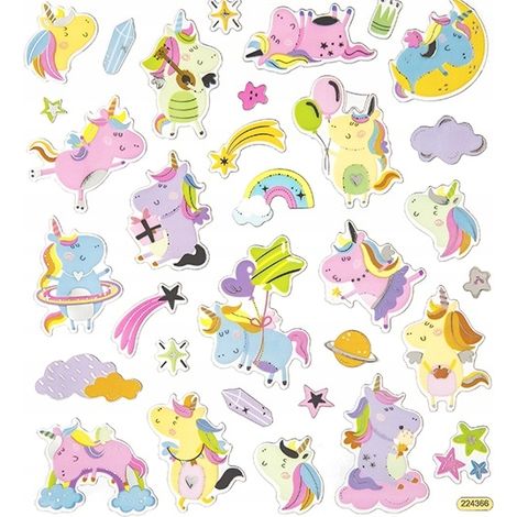 Pegatinas decorativas de unicornios Moomincorn de colores para manualidades, 32 unidades.