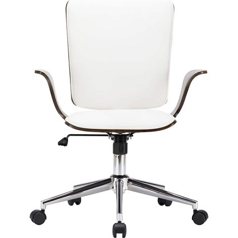 Chaise pivotante de bureau Blanc Similicuir et bois courbé (1/5)
