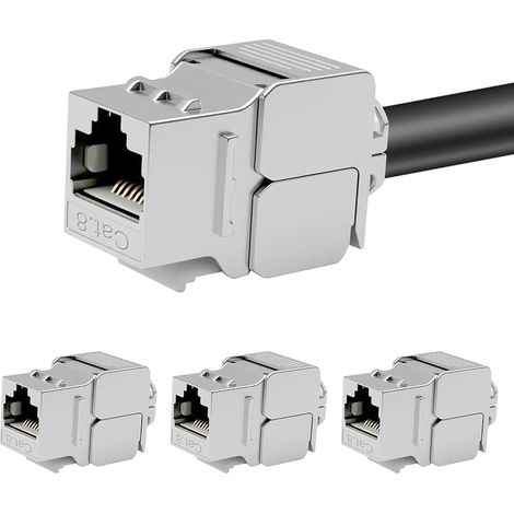 Lot de 4 modules Keystone CAT 8 femelles RJ45, 40 Gbit/s jusqu'à 2000 MHz, montage sans outil pour câbles de pose CAT8/CAT7A/CAT7, entièrement blindé STP avec boîtier en métal, compatible avec panneau