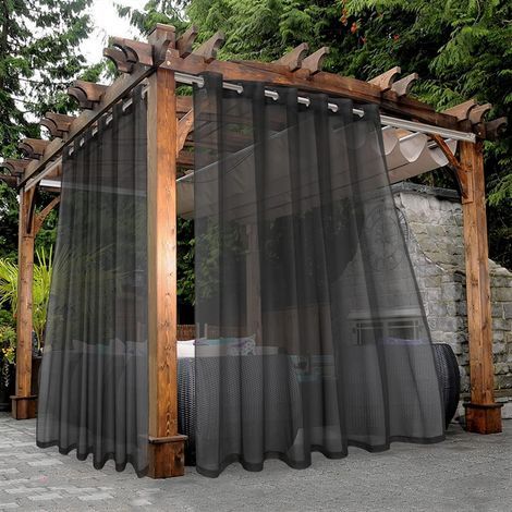 Rideaux transparents imperméables pour patios extérieurs - lot de 2, adaptés aux salons, chambres, pergolas et chalets, 132 x 213 cm, gris. (1/5)