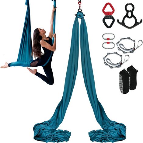 Hamac de Yoga Aérien 8x2,8 m Kit Balançoire de Yoga Inversion Danse Aérienne en Nylon 100 g/m² Charge 1000 kg Vol Anti-gravité d'Air pour Fitness Musculation Pilates Gym Maison Studio Vert (1/5)