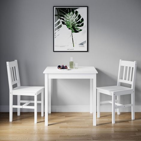 ELEGANT Solid Wooden Dining Table and 2 Chairs Set Modern Designer Dining Kitchen Furniture - White, Natural Pine (1/5)