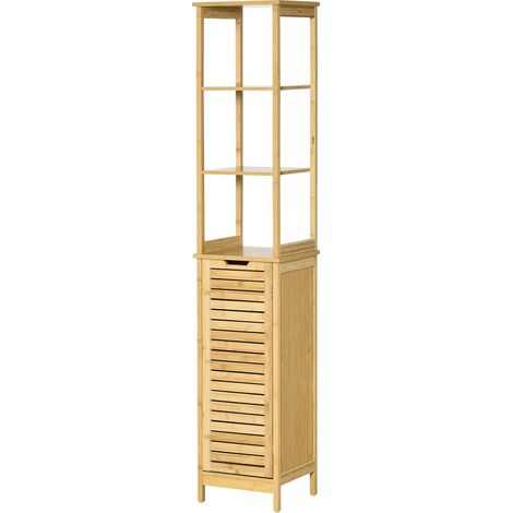 Étagère Bambou 3 étagères + crédence design à lattes 34x30x173cm