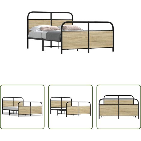vidaXL Sommier à lattes - Cadre de lit en métal sans matelas chêne sonoma 140x190 cm (1/5)