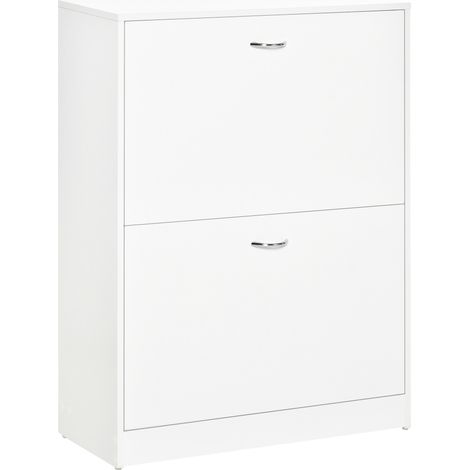Meuble à chaussures, rangement pour chaussures, dimensions : 60 x 24 x 80 cm (L x l x H), 2 portes battantes, blanc (1/5)