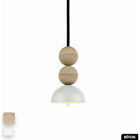 Lampe de suspension en béton - BOSFOR CONCRETE SABLE - BLANC 2 BALLES LED 14W (1/3)