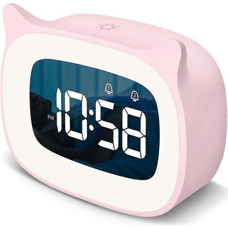 Réveil enfant avec veilleuse et 18 sonneries, rechargeable, joli réveil à oreilles de chat pour garçons et filles, réveil numérique pour chambre d'enfant (1/5)