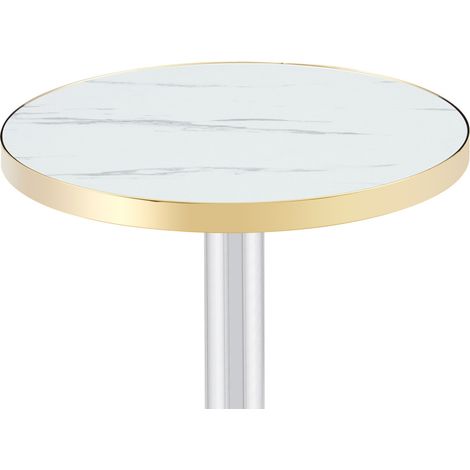 Tavolino rotondo moderno 60 cm bianco effetto marmo con bordo oro e struttura in metallo (1/5)