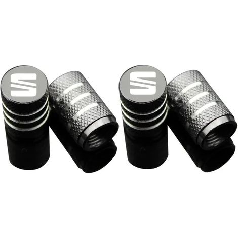 (Gris) Lot de 4 bouchons de valve de pneu en métal pour voitures, compatibles avec Seat Leon 5f, Ibiza 6l, 6j, Leon 1p Cushion, Altea XL, Leon Mk3, Ibiza FR et Arona. (1/5)