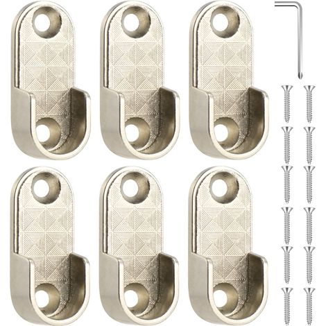 Support Tringle Penderie Ovale 6pcs, Support Barre Penderie (15mm) Alliage de Zinc Nickelé Avec 12 Vis pour Tringle Vetement Dressing (1/4)