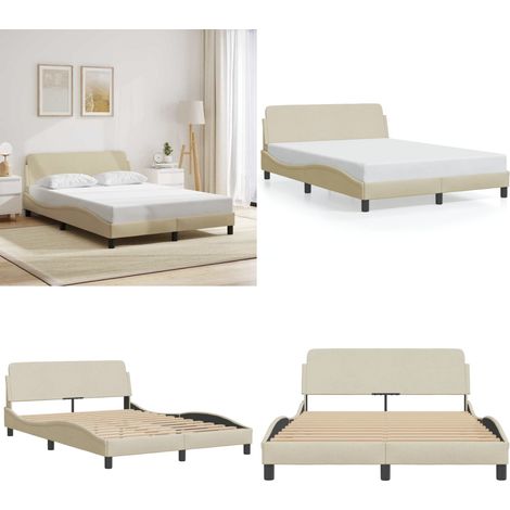 Bettgestell ohne Matratze Creme 140x200 cm Stoff - Bettestel - Holzrahmen - Lattenrost - Doppelbett - Creme Farbe - Home & Living