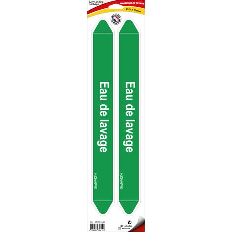 Planche de 2 marqueurs de tuyauterie 450 x 52 mm pour Ø 70 à 100 mm - Eau de lavage - 4706108 (1/2)
