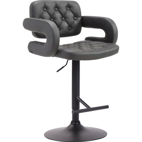 Sgabello bar imbottito in sintetico grigio, braccioli, poggiapiedi in metallo, design moderno TDB10506