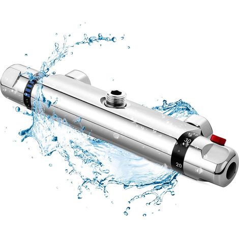 Grifo mezclador termostático, latón 59, botón de seguridad 38°C, ajuste de temperatura 20-50°C, baño (1/5)