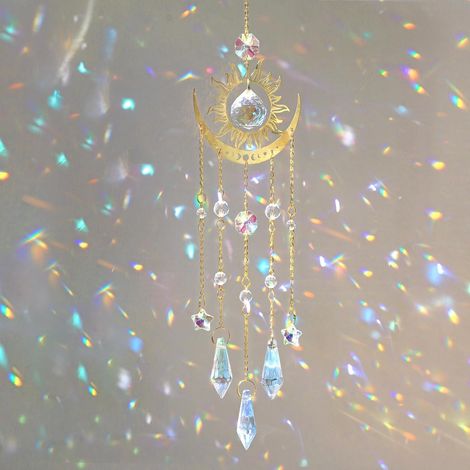 1 Attrape-Soleil Cristal, Prisme Arc-En-Ciel, Design Soleil Lune, Décor Fenêtre Jardin (1/5)