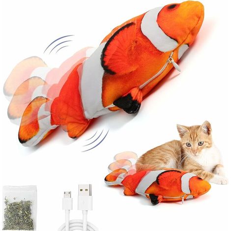 Cat Toy, Electronic Cat Toys, Moving Cat Fish with Catnip, Interactive Kitten Toy, USB Rechargeable Cat Toy, Fish Chew Toy for Cats, Washable, Red (1/5)