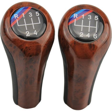 Pommeau de levier de vitesse en bois, compatible avec les accessoires de levier de vitesse à transmission manuelle des voitures BMW, logo incliné en bois de pêcher, ensemble 6 vitesses (une pièce). (1/4)