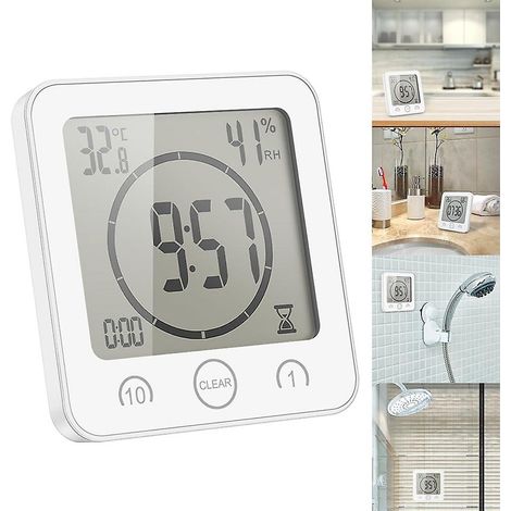 Horloge de douche étanche, minuterie de douche tactile (blanche) (1/4)