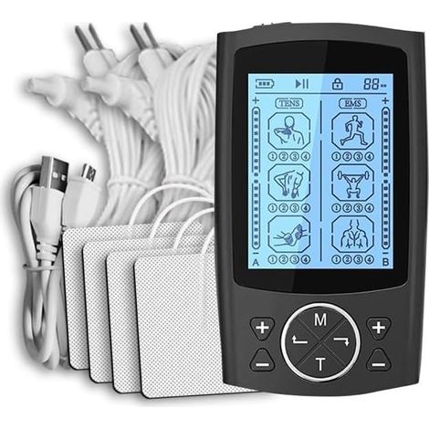 Zweikanaliges TENS/EMS-Gerät, Modell 2025, 24 Modi, Muskelstimulator zur Schmerzlinderung, wiederaufladbares TENS-Massagegerät mit 8 Elektroden. – AquaForge (1/5)