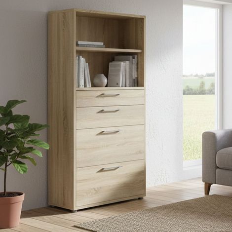 Dmora - Aparador Loane, Bufé de salón, Aparador de salón, Despensa de cocina, 89x40 h186 cm, Roble (1/4)