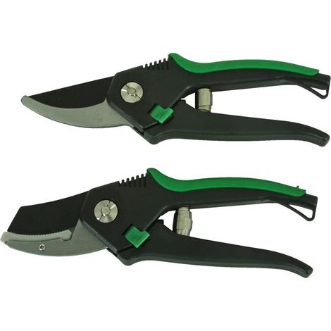 Set de 2 sécateurs jardin : enclume et bypass, acier robuste, ergonomie (1/2)
