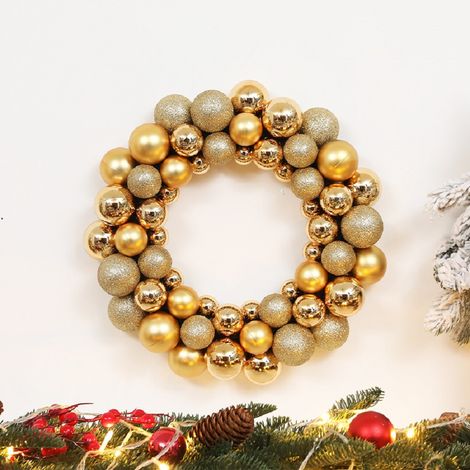 Guirlande de Noël avec boules rouges et dorées, guirlande décorative de sapin, couronne de porte et mur, cheminée, fête de fin d'année, ornements de Noël (1/4)