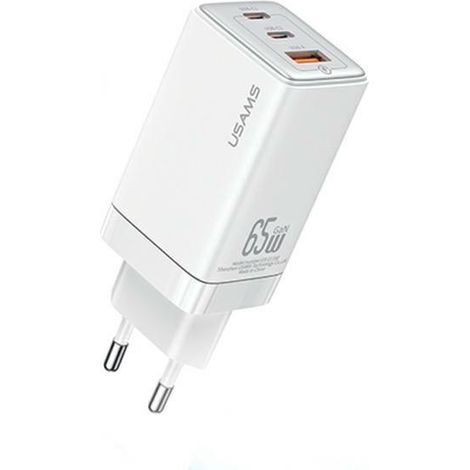 65W USAMS GaN Power Delivery 2xUSB-C/USB-Wandladegerät Weiß (1/5)