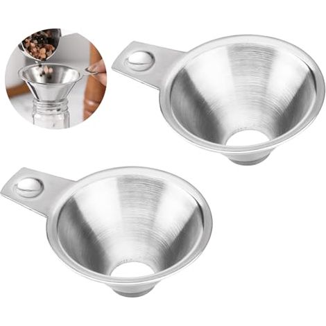 Lot de 2 entonnoirs à épices en acier inoxydable avec poignée pour transfert liquide, poudre, petites - (1/5)