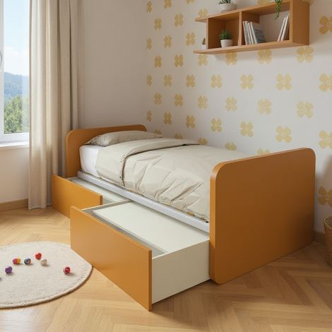 Letto singolo con cassetti 80x190 per cameretta - Design personalizzabile - Zolfo
