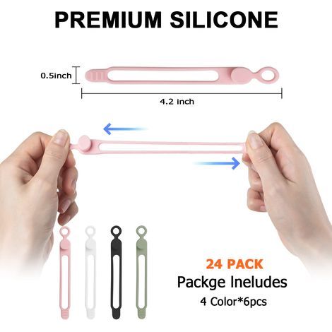 Set mit 24 Silikon-Kabelbindern, ideal zum Bündeln von Kopfhörer-, Lade- und Computerkabeln. Wiederverwendbare Kabelbinder, perfekt für Zuhause, Büro, Küche und mehr. (1/5)