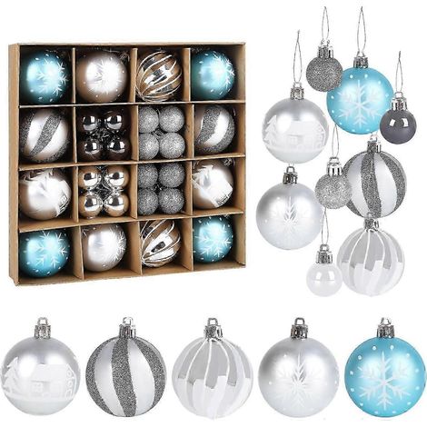 Boules de Noël à paillettes, 44 pièces, décorations pour sapin de Noël bleues et argentées, incassables, à suspendre (1/5)