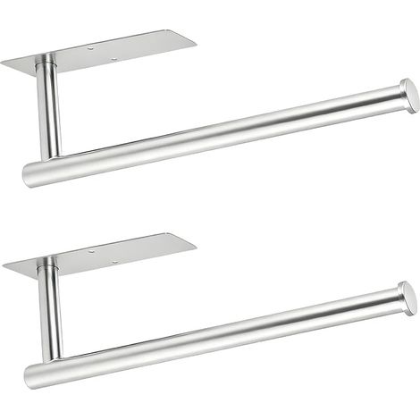 Küchenrollenhalter ohne Bohren – Set mit 2 selbstklebenden Edelstahlhaltern für Wand und Schrank, ideal zur Aufbewahrung (Silber) (1/5)