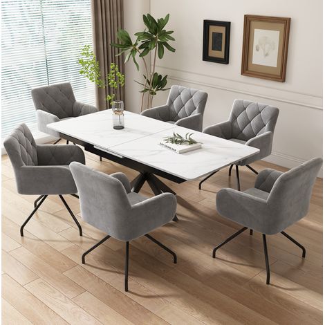 Sillas de comedor, lote de 6, terciopelo gris claro, con reposabrazos y patas metálicas HAVRYA (1/5)