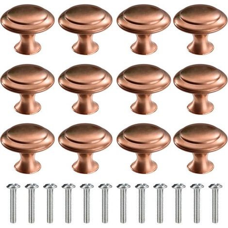 Tiradores redondos para cajones de muebles - 30 mm, 12 unidades, cobre, rojo (1/5)