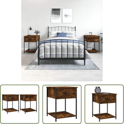 The Living Store Nachttische 2 Stk. Räuchereiche 44x45x58 cm Holzwerkstoff - Holznachtttische - Nachttische Set - Wohnzimmerdeko - Schlafzimmermöbel - Massivholzmöbel (1/5)