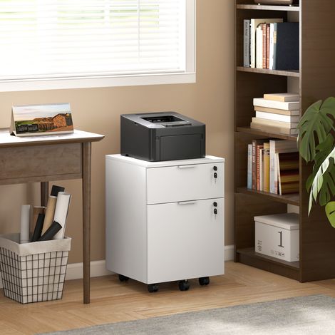 Caisson de bureau, meuble de rangement 2 tiroirs 2 barres pour dossier suspendu, verrouillable avec 2 clés 42x40x60 cm (1/5)