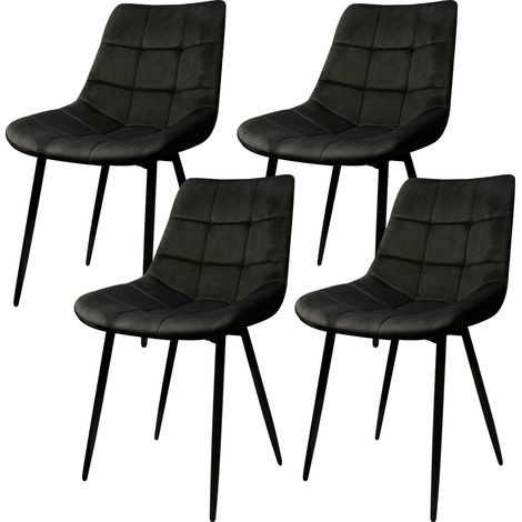 Lot de 4 Chaises de salle à manger, Siège moderne chaise à carreaux, rembourrées,surface en velours lisse-charge 120 kg- avec pieds en fer, noir (1/5)