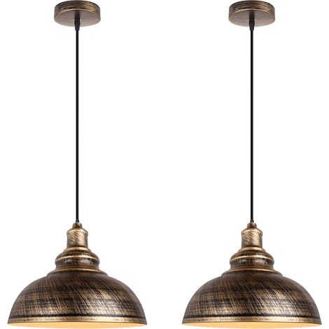 Set di 2 lampade a sospensione industriali, stile vintage E27, plafoniera retrò in metallo per cucina/sala da pranzo/ristorante, diametro: 29 cm (rame ruggine) (1/4)