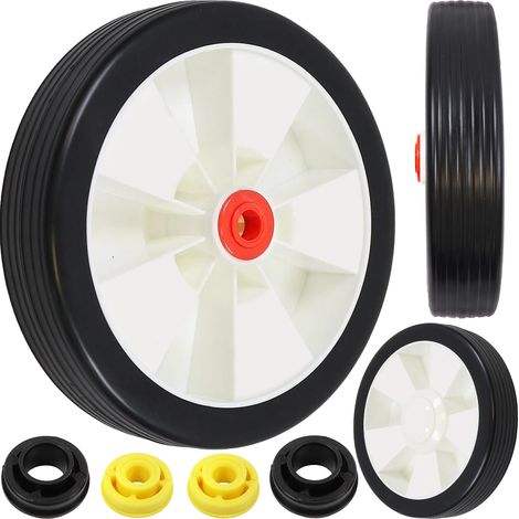 Ensemble de roues en plastique de 20 cm pour tondeuse, noir avec pneus en PVC et jante en PP (1/5)