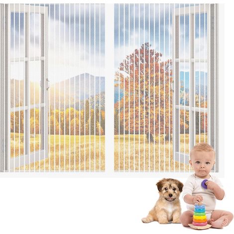 Moustiquaire Magnétique pour Porte Fenêtre 121 x 139 cm Moustiquaire avec Aimants Respirantes, Maille Ultra Fine pour Fenêtre Portes, Blanc (1/5)