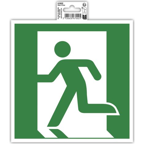 Exacompta - Ref. 67002E - 1 pannello adesivo Evacuazione a sinistra - In PVC antiscivolo e resistente ai raggi UV - Dimensioni : 20 x 20 cm - Colore verde e bianco (1/3)