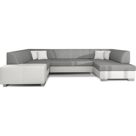 Canapé panoramique en U Gris & Blanc convertible 6 places HAVANE grand format familial (1/4)