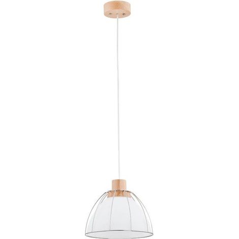Alfa VIVIO Pendant Ceiling Lamp 26cm, Clear Glass Shade with Metal Cage, Light Wood/White, 90cm Drop, 1xE27 Max 15W, Dimmable Hanging Light for Kitchen Island & Dining Table (1/3)