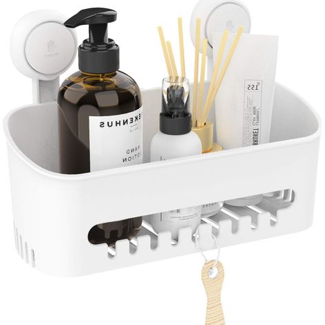 Panier de douche à ventouses - Installation en une seconde - Amovible et robuste - Supporte jusqu'à 10 kg - Blanc (1/5)