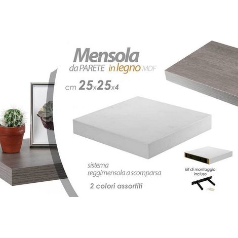 Trade Shop - Mensola Da Parete In Legno Mdf Con Kit Montaggio 25x25x4 Cm 2 Colori Ass 704710 -